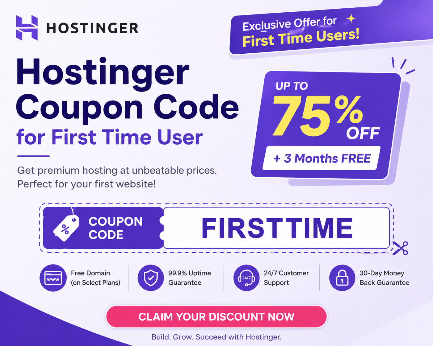 Hostinger checkout screen showing a coupon code field and discounted hosting price