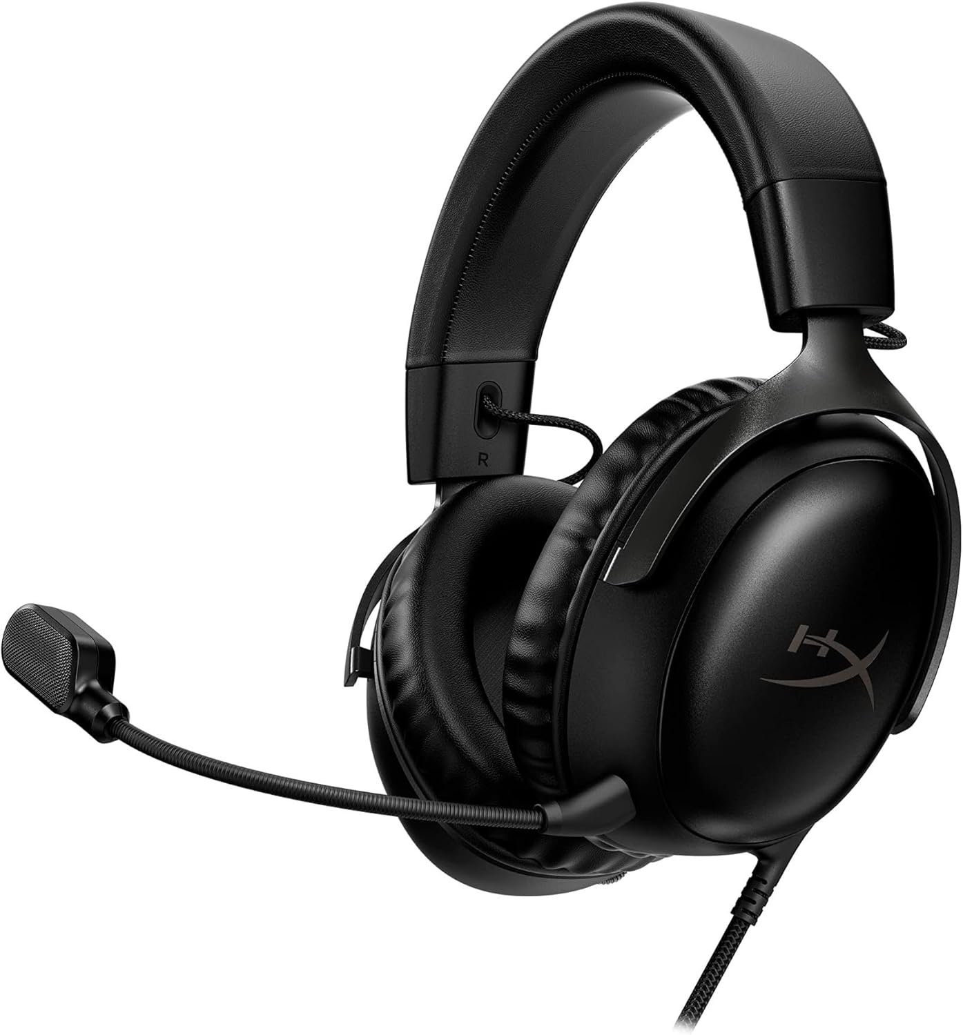 HyperX Cloud III Wireless gaming headset with USB-C dongle and detachable microphone on a desk